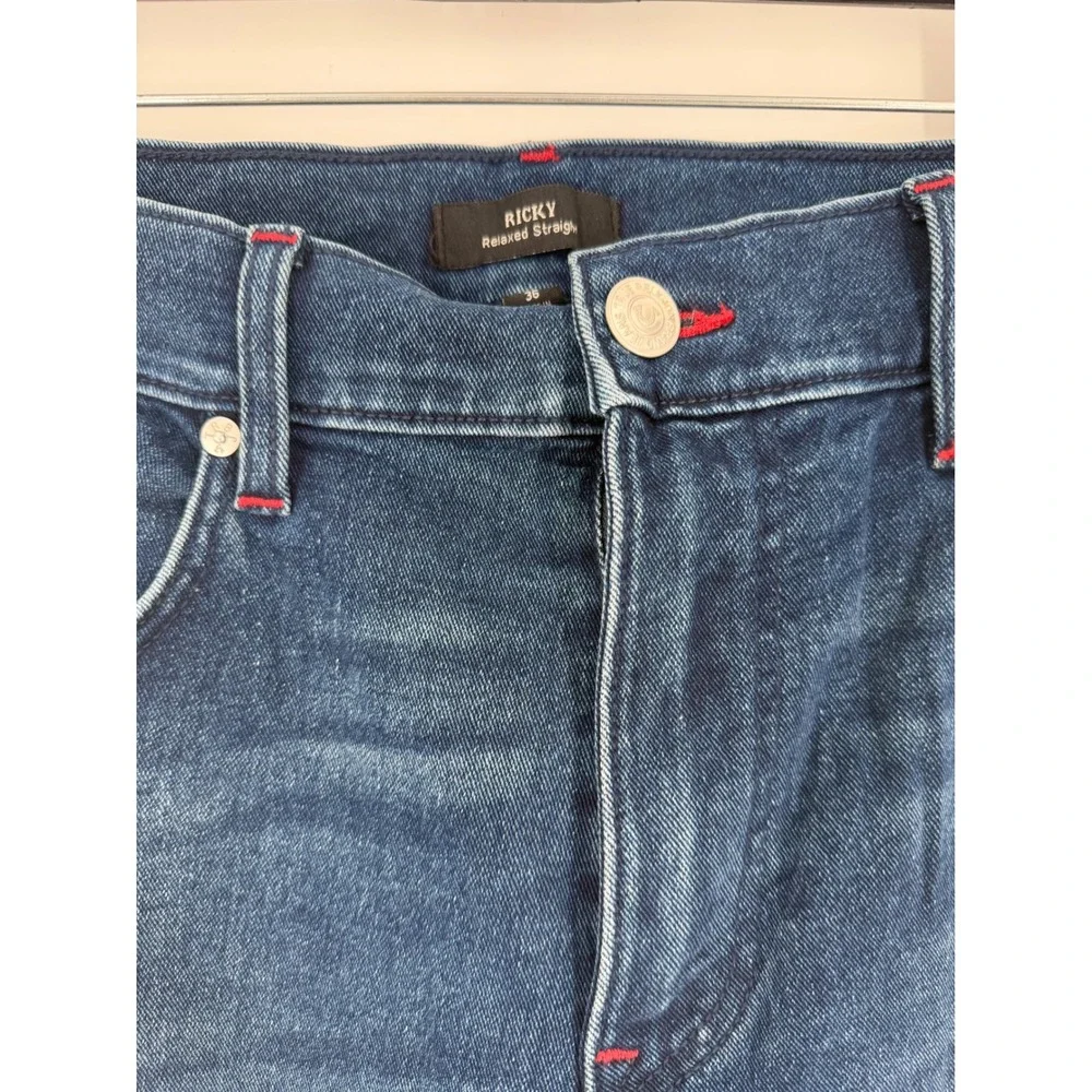 True Religion Ricky SN Flap Straight Jeans Dark Shivering Wash Red Stitch 36